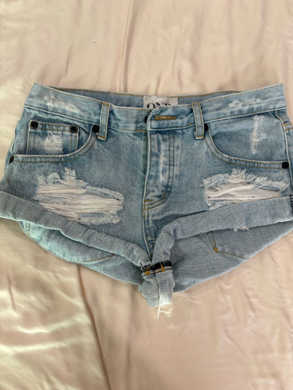 One Teaspoon Light Blue Distressed Denim Shorts